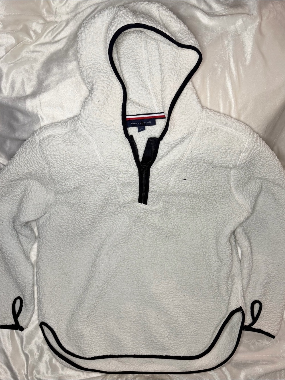 Tommy Hilfiger White Sherpa Half-Zip Pullover with Black Trim